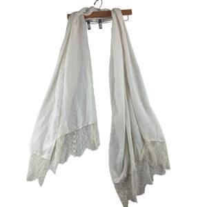 White Lacey Delicate Scarf Shawl Wrap Scalloped Sheer Feminine Dainty